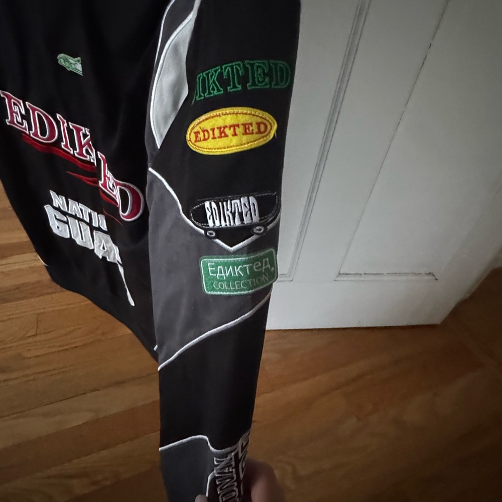 Edikted Black Gray Patchwork Bomber Jacket - image 3